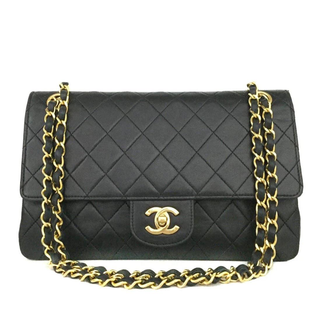 Preowned Vintage CHANEL Double Flap 25 Quilted CC Logo Lambskin Chain Shoulder Bag
