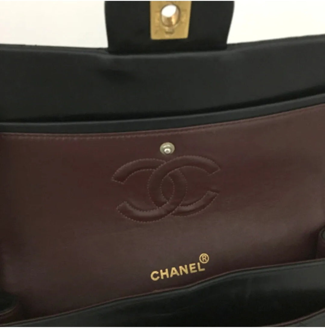 Preowned CHANEL Double Flap 25 Quilted CC Logo Lambskin w/Chain Shoulder Bag Black