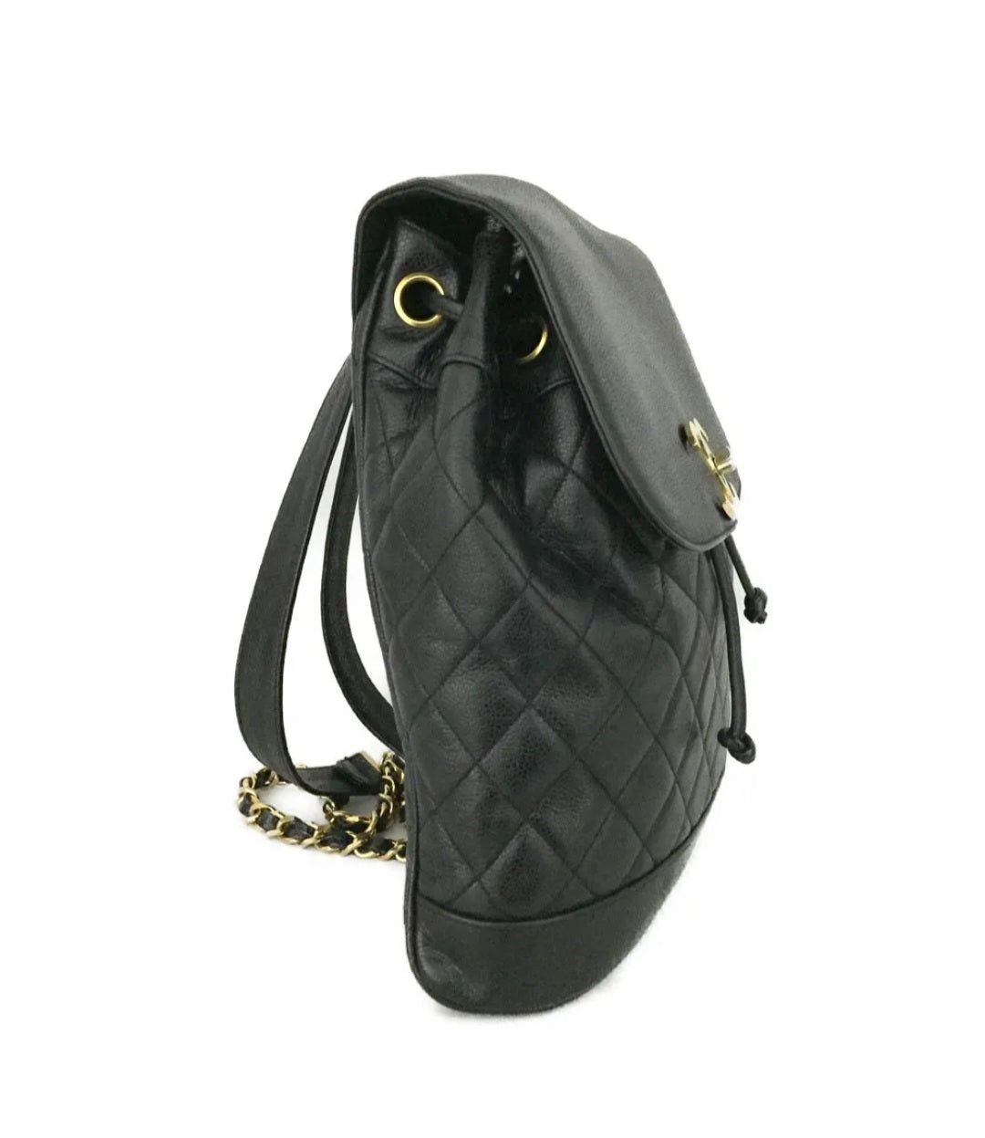 Preowned CHANEL Quilted Matelasse CC Logo Caviar Skin Chain Backpack Black