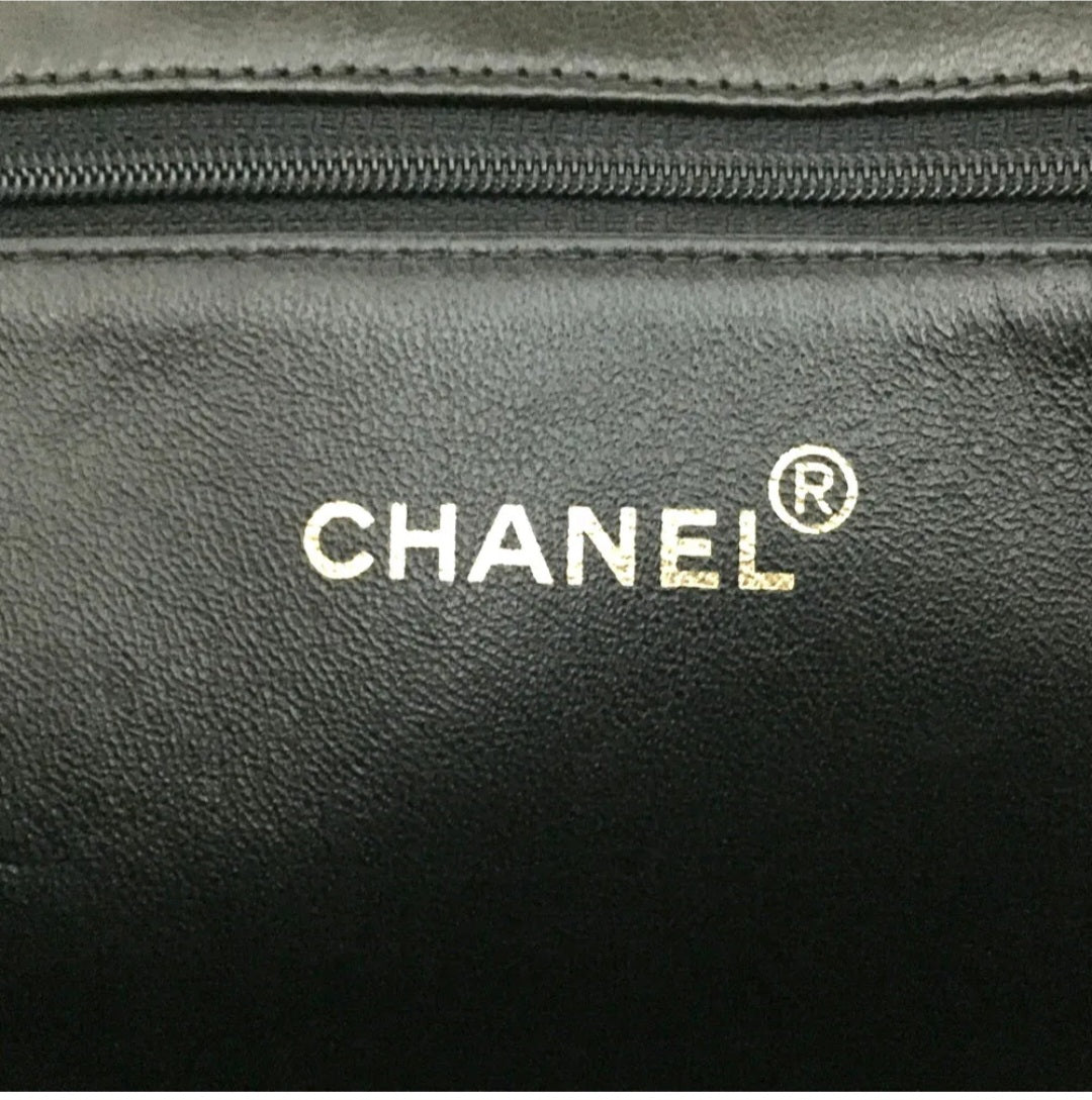 Preowned CHANEL CC Logo Lambskin Chain Tote Hand Bag Black