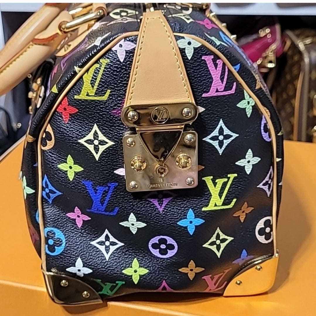 Preowned Louis Vuitton Murakami Black Speedy 30 Boston Bag